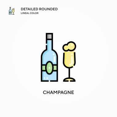 Şampanya vektör ikonu. Modern vektör illüstrasyon kavramları. Düzenlemesi ve kişiselleştirmesi kolay.