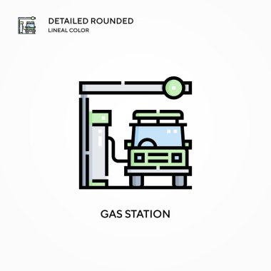 Benzin istasyonu vektör simgesi. Modern vektör illüstrasyon kavramları. Düzenlemesi ve kişiselleştirmesi kolay.