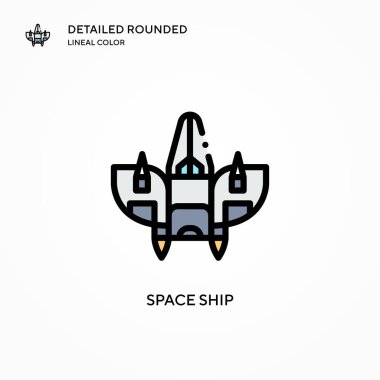Uzay gemisi vektör simgesi. Modern vektör illüstrasyon kavramları. Düzenlemesi ve kişiselleştirmesi kolay.