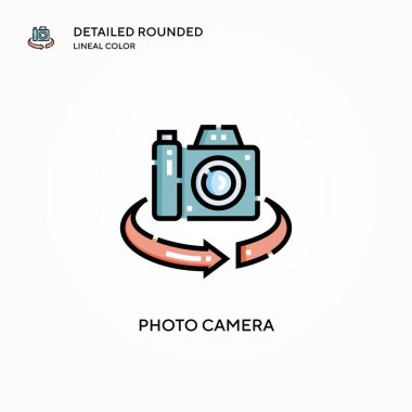 Fotoğraf makinesi vektör simgesi. Modern vektör illüstrasyon kavramları. Düzenlemesi ve kişiselleştirmesi kolay.