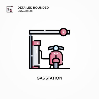 Benzin istasyonu vektör simgesi. Modern vektör illüstrasyon kavramları. Düzenlemesi ve kişiselleştirmesi kolay.