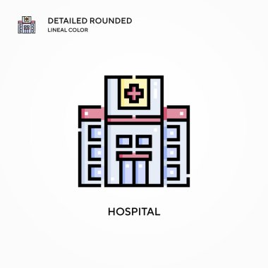 Hastane vektör ikonu. Modern vektör illüstrasyon kavramları. Düzenlemesi ve kişiselleştirmesi kolay.