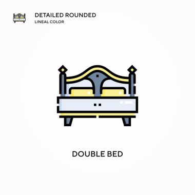 Çift yatak vektör ikonu. Modern vektör illüstrasyon kavramları. Düzenlemesi ve kişiselleştirmesi kolay.