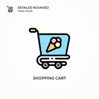 Alışveriş arabası vektör ikonu. Modern vektör illüstrasyon kavramları. Düzenlemesi ve kişiselleştirmesi kolay.