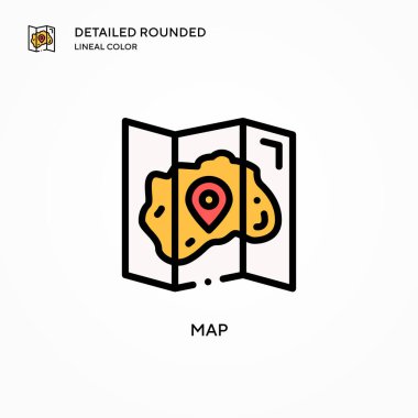 Harita vektör simgesi. Modern vektör illüstrasyon kavramları. Düzenlemesi ve kişiselleştirmesi kolay.