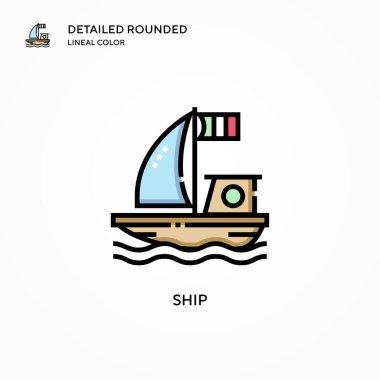 Gemi vektör simgesi. Modern vektör illüstrasyon kavramları. Düzenlemesi ve kişiselleştirmesi kolay.