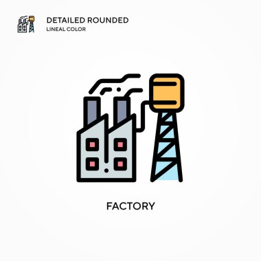 Fabrika vektör simgesi. Modern vektör illüstrasyon kavramları. Düzenlemesi ve kişiselleştirmesi kolay.