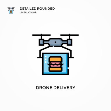 Drone dağıtım vektör simgesi. Modern vektör illüstrasyon kavramları. Düzenlemesi ve kişiselleştirmesi kolay.