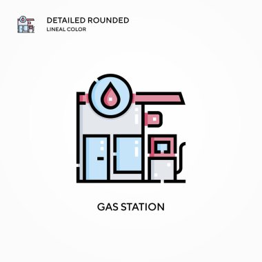 Benzin istasyonu vektör simgesi. Modern vektör illüstrasyon kavramları. Düzenlemesi ve kişiselleştirmesi kolay.