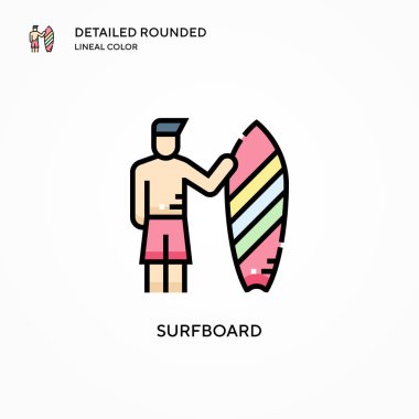 Sörf tahtası vektör simgesi. Modern vektör illüstrasyon kavramları. Düzenlemesi ve kişiselleştirmesi kolay.