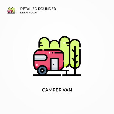 Kamp aracı vektör simgesi. Modern vektör illüstrasyon kavramları. Düzenlemesi ve kişiselleştirmesi kolay.