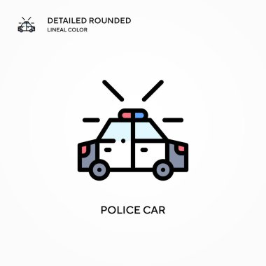 Polis arabası vektör ikonu. Modern vektör illüstrasyon kavramları. Düzenlemesi ve kişiselleştirmesi kolay.
