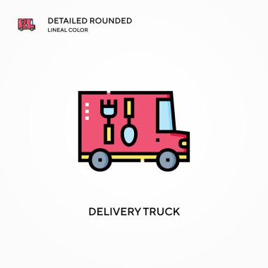 Teslimat kamyonu vektör ikonu. Modern vektör illüstrasyon kavramları. Düzenlemesi ve kişiselleştirmesi kolay.
