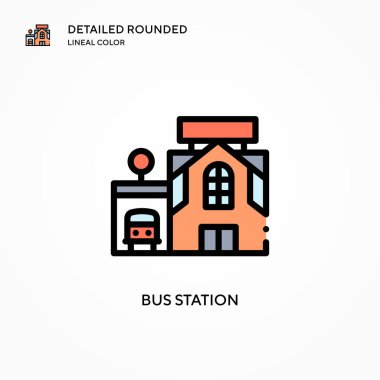 Otobüs durağı vektör simgesi. Modern vektör illüstrasyon kavramları. Düzenlemesi ve kişiselleştirmesi kolay.