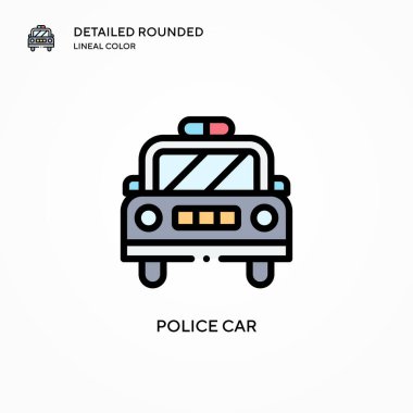 Polis arabası vektör ikonu. Modern vektör illüstrasyon kavramları. Düzenlemesi ve kişiselleştirmesi kolay.