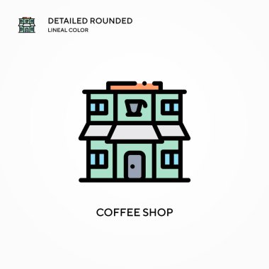 Kahve dükkanı vektör ikonu. Modern vektör illüstrasyon kavramları. Düzenlemesi ve kişiselleştirmesi kolay.