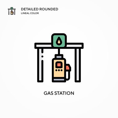 Benzin istasyonu vektör simgesi. Modern vektör illüstrasyon kavramları. Düzenlemesi ve kişiselleştirmesi kolay.