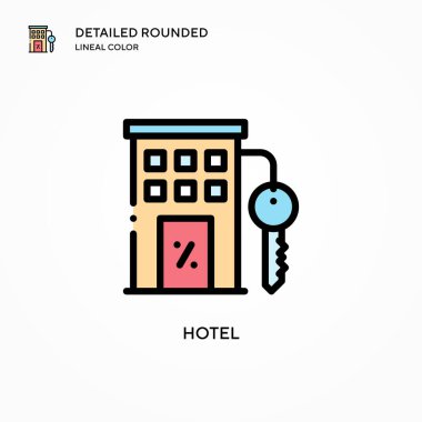 Otel vektör simgesi. Modern vektör illüstrasyon kavramları. Düzenlemesi ve kişiselleştirmesi kolay.