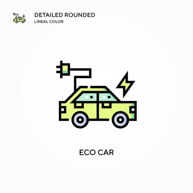 Eko araba vektör simgesi. Modern vektör illüstrasyon kavramları. Düzenlemesi ve kişiselleştirmesi kolay.