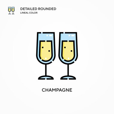 Şampanya vektör ikonu. Modern vektör illüstrasyon kavramları. Düzenlemesi ve kişiselleştirmesi kolay.