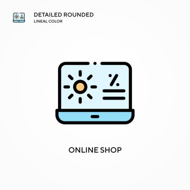 Çevrimiçi dükkan vektör simgesi. Modern vektör illüstrasyon kavramları. Düzenlemesi ve kişiselleştirmesi kolay.