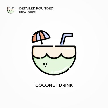 Hindistan cevizi içeceği vektör ikonu. Modern vektör illüstrasyon kavramları. Düzenlemesi ve kişiselleştirmesi kolay.