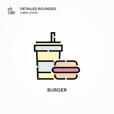 Burger vektör ikonu. Modern vektör illüstrasyon kavramları. Düzenlemesi ve kişiselleştirmesi kolay.