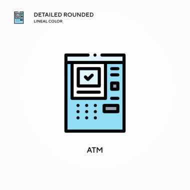 ATM vektör simgesi. Modern vektör illüstrasyon kavramları. Düzenlemesi ve kişiselleştirmesi kolay.