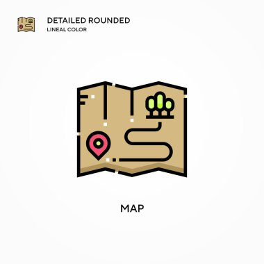 Harita vektör simgesi. Modern vektör illüstrasyon kavramları. Düzenlemesi ve kişiselleştirmesi kolay.