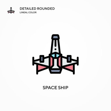 Uzay gemisi vektör simgesi. Modern vektör illüstrasyon kavramları. Düzenlemesi ve kişiselleştirmesi kolay.