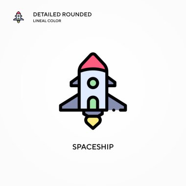 Uzay gemisi vektör simgesi. Modern vektör illüstrasyon kavramları. Düzenlemesi ve kişiselleştirmesi kolay.