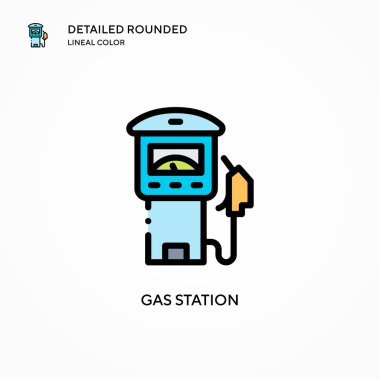 Benzin istasyonu vektör simgesi. Modern vektör illüstrasyon kavramları. Düzenlemesi ve kişiselleştirmesi kolay.