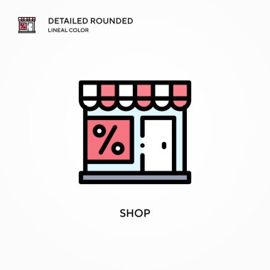 Dükkan vektör ikonu. Modern vektör illüstrasyon kavramları. Düzenlemesi ve kişiselleştirmesi kolay.