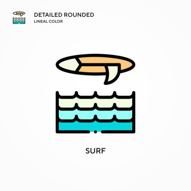 Sörf vektör simgesi. Modern vektör illüstrasyon kavramları. Düzenlemesi ve kişiselleştirmesi kolay.