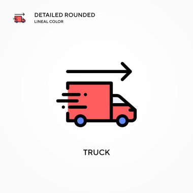 Kamyon vektör simgesi. Modern vektör illüstrasyon kavramları. Düzenlemesi ve kişiselleştirmesi kolay.