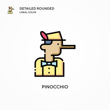 Pinokyo vektör simgesi. Modern vektör illüstrasyon kavramları. Düzenlemesi ve kişiselleştirmesi kolay.