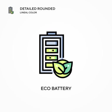 Eko batarya vektör simgesi. Modern vektör illüstrasyon kavramları. Düzenlemesi ve kişiselleştirmesi kolay.