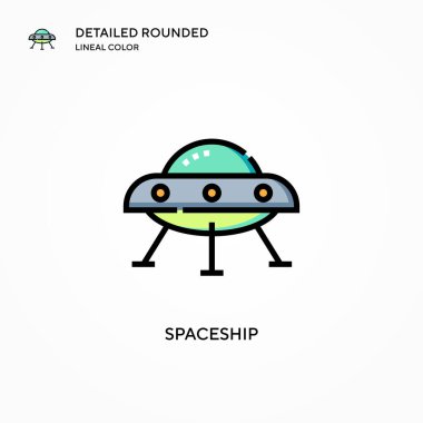 Uzay gemisi vektör simgesi. Modern vektör illüstrasyon kavramları. Düzenlemesi ve kişiselleştirmesi kolay.