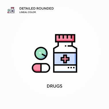 Uyuşturucu vektör ikonu. Modern vektör illüstrasyon kavramları. Düzenlemesi ve kişiselleştirmesi kolay.
