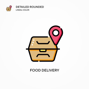 Yemek teslimatı vektör ikonu. Modern vektör illüstrasyon kavramları. Düzenlemesi ve kişiselleştirmesi kolay.