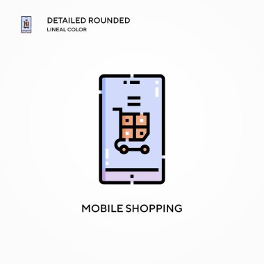 Mobil alışveriş vektör simgesi. Modern vektör illüstrasyon kavramları. Düzenlemesi ve kişiselleştirmesi kolay.