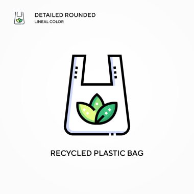 Geri dönüştürülmüş plastik torba vektör simgesi. Modern vektör illüstrasyon kavramları. Düzenlemesi ve kişiselleştirmesi kolay.