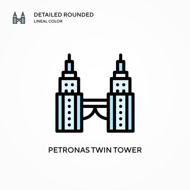 Petronas ikiz kule vektör ikonu. Modern vektör illüstrasyon kavramları. Düzenlemesi ve kişiselleştirmesi kolay.