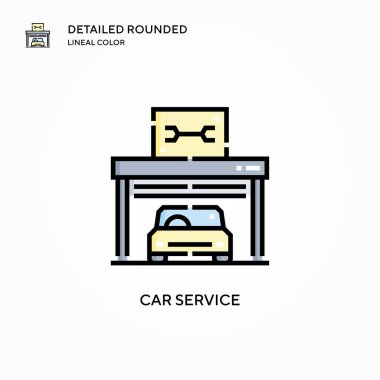 Araba servisi vektör simgesi. Modern vektör illüstrasyon kavramları. Düzenlemesi ve kişiselleştirmesi kolay.