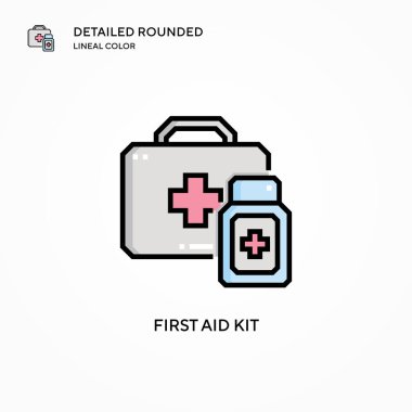 İlk yardım çantası vektör simgesi. Modern vektör illüstrasyon kavramları. Düzenlemesi ve kişiselleştirmesi kolay.