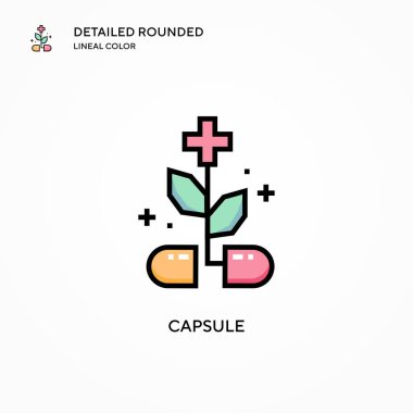 Kapsül vektör simgesi. Modern vektör illüstrasyon kavramları. Düzenlemesi ve kişiselleştirmesi kolay.