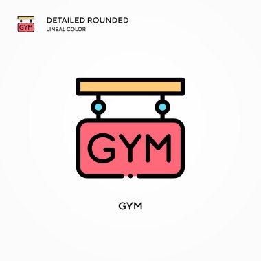 Spor salonu vektör simgesi. Modern vektör illüstrasyon kavramları. Düzenlemesi ve kişiselleştirmesi kolay.