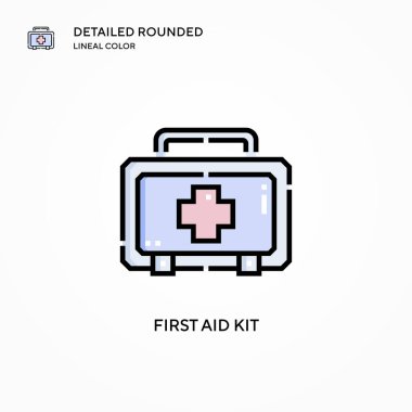 İlk yardım çantası vektör simgesi. Modern vektör illüstrasyon kavramları. Düzenlemesi ve kişiselleştirmesi kolay.