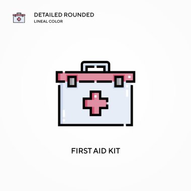 İlk yardım çantası vektör simgesi. Modern vektör illüstrasyon kavramları. Düzenlemesi ve kişiselleştirmesi kolay.