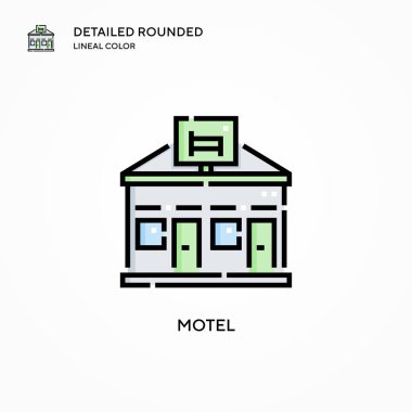 Motel vektör simgesi. Modern vektör illüstrasyon kavramları. Düzenlemesi ve kişiselleştirmesi kolay.